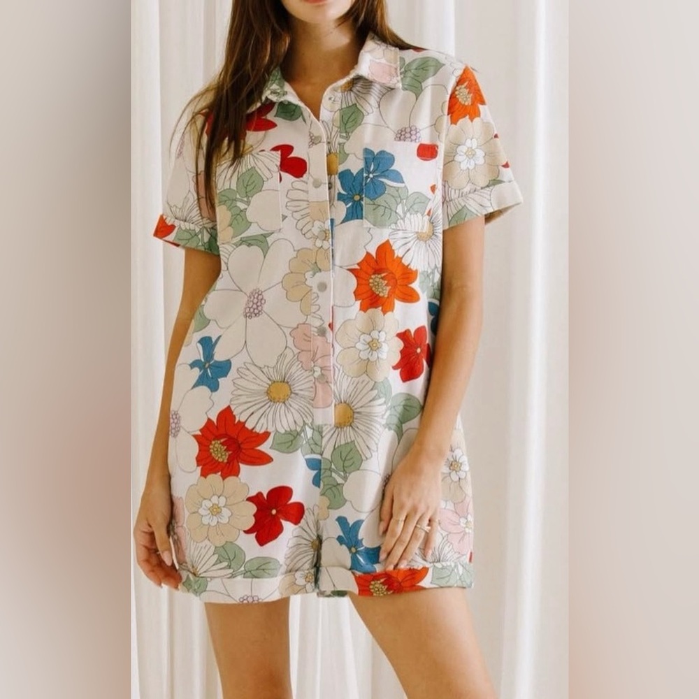 Storia Colorful Floral Denim Romper